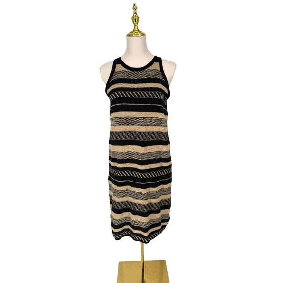 Lauren Ralph Lauren Sweater Dress LG Petite Sleeveless Striped Tan Black Label - Picture 5 of 11